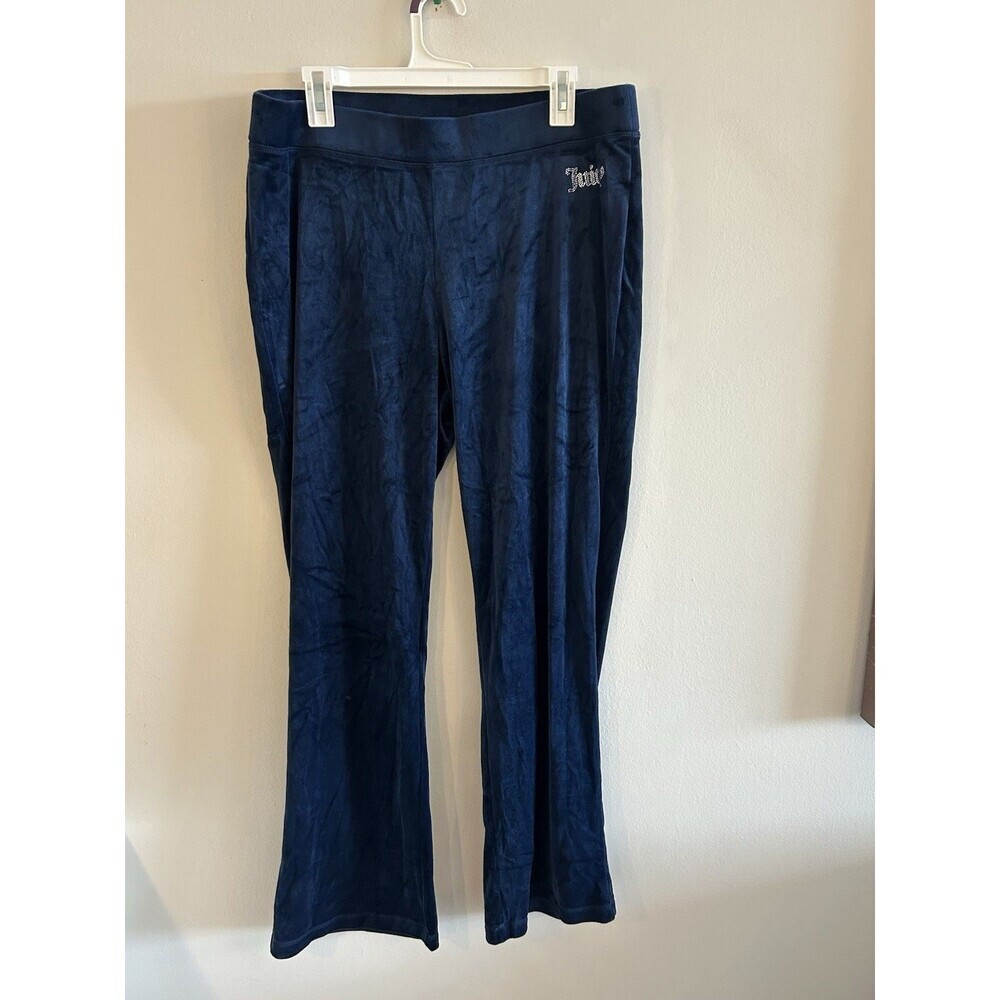 Juicy Couture Navy Blue Velour Tracksuit Pants Rhinestone Logo XL